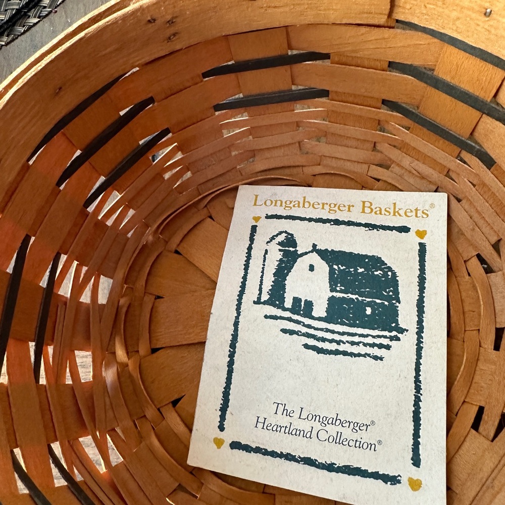 Longaberger 2001 Heartland Collection Button Basket Green Trim Leather Handles - Picture 5 of 5
